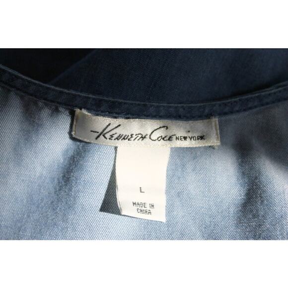 Kenneth Cole Mini Denim Jean Overall Dress Sz Large Racer Back Drawstring Waist - Picture 5 of 7